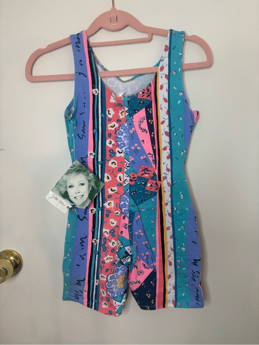 Sleeveless Multicolor Print Romper - Bright Floral Stripe
